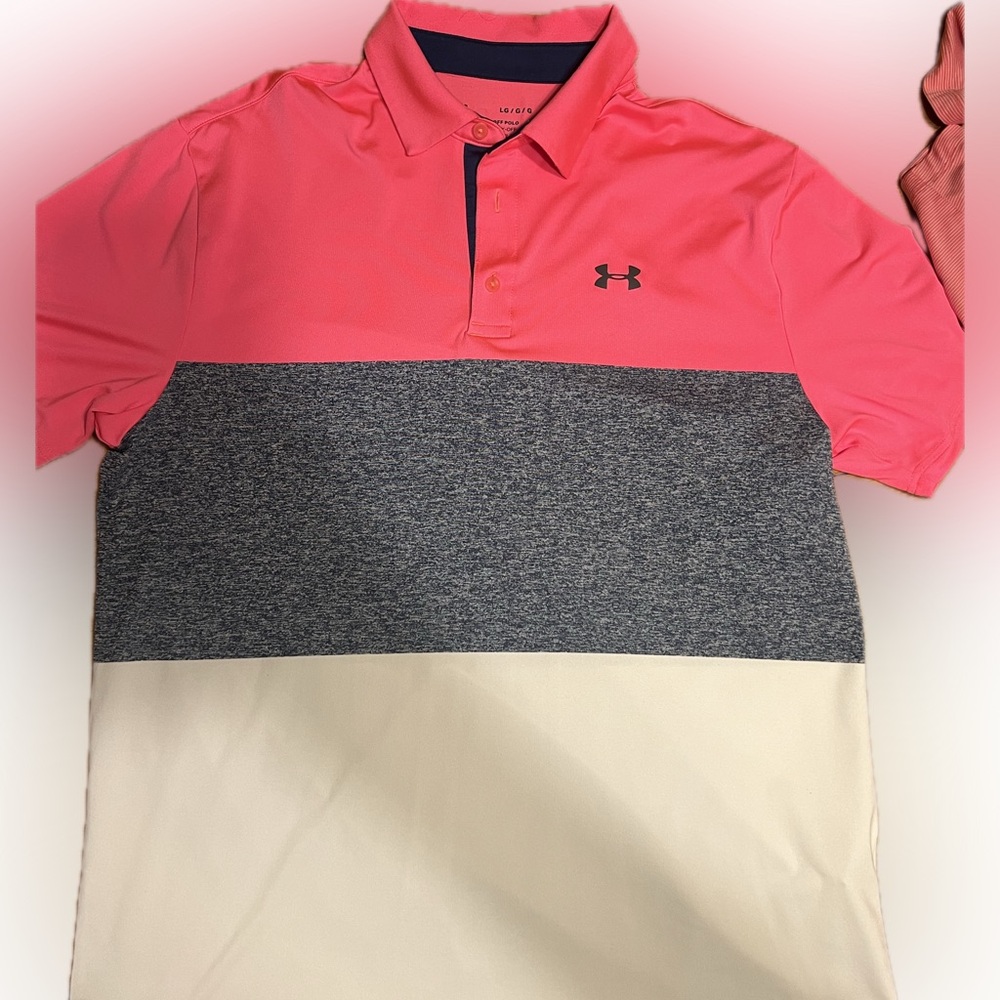 Under Armour Polo- Pink, White, and Blue